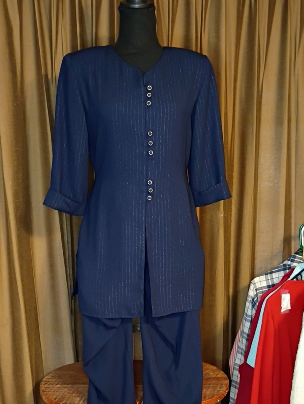 Vintage Women's Navy Two-Piece Tunic & Pants Set 8M